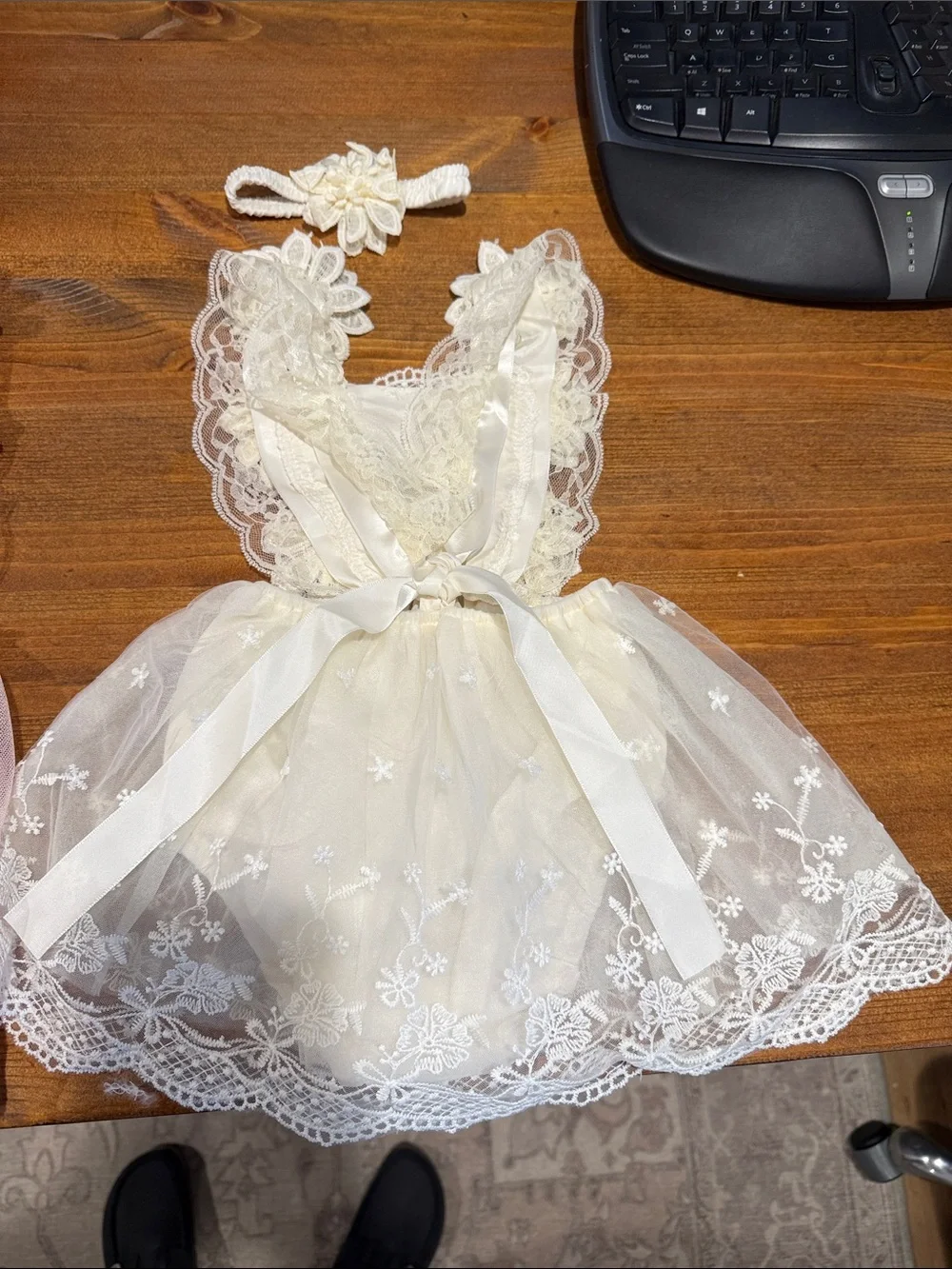 Girls Floral Lace Party Dress - Pink & Cream